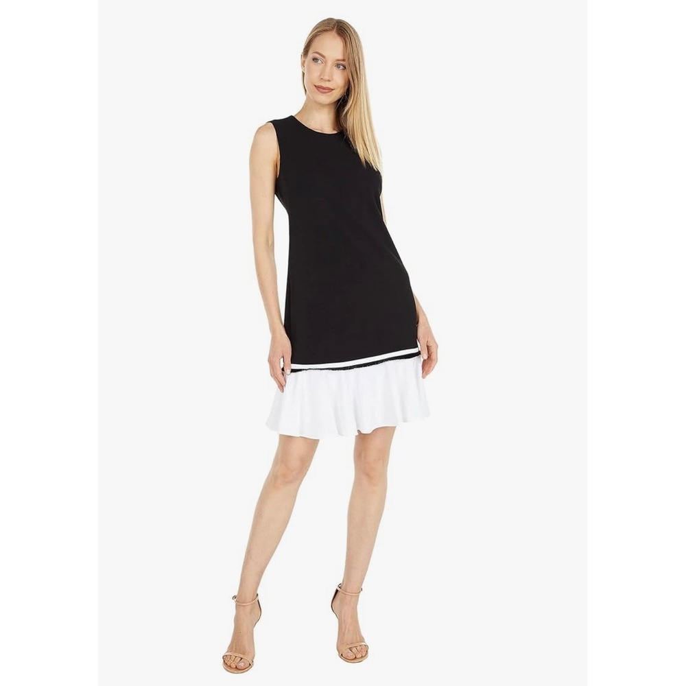 Calvin Klein Dress Size 12 Black Dress & White Ruffle Hem A Line Party Cocktail